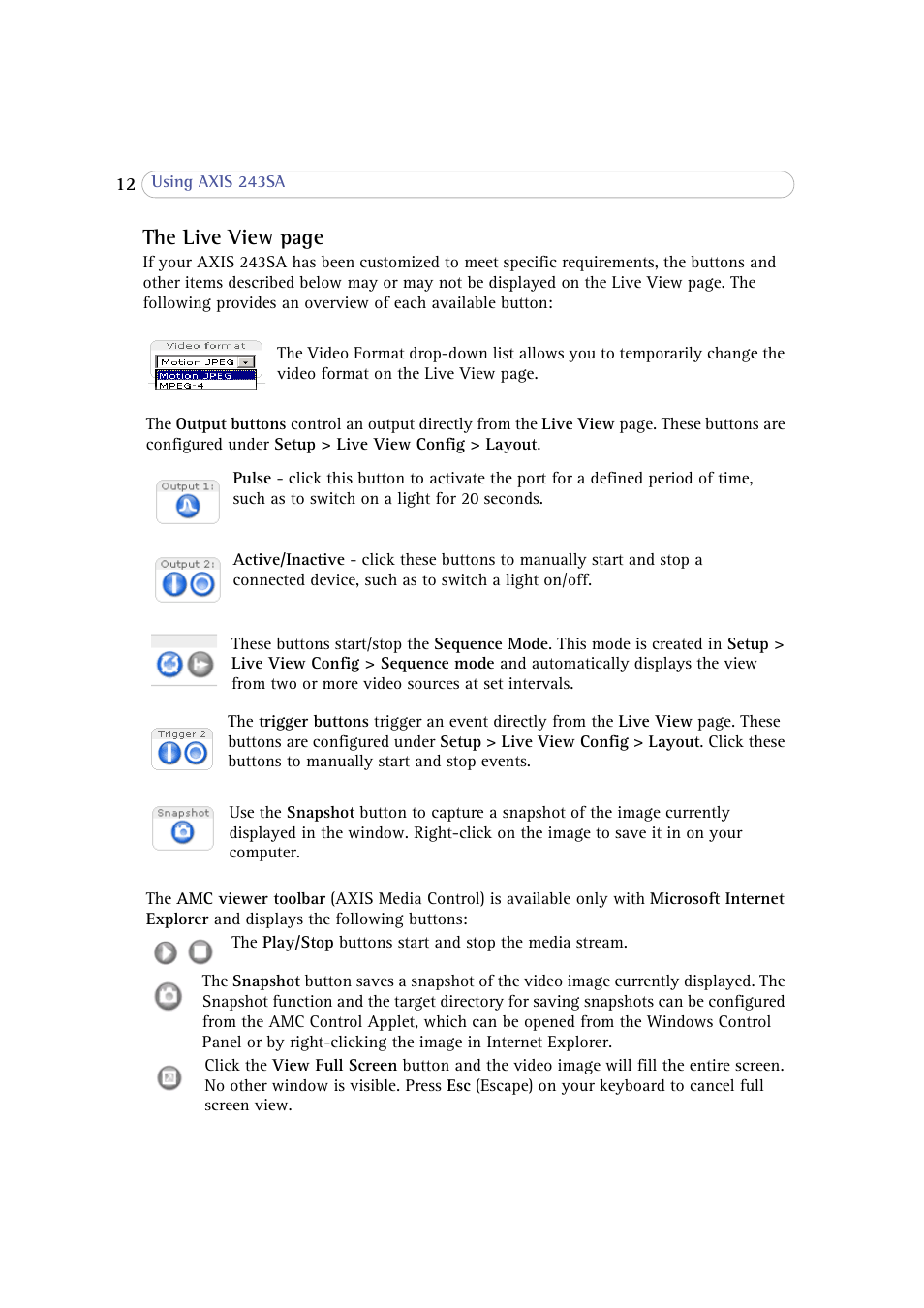 The live view page | Axis Communications 243SA User Manual | Page 12 / 86