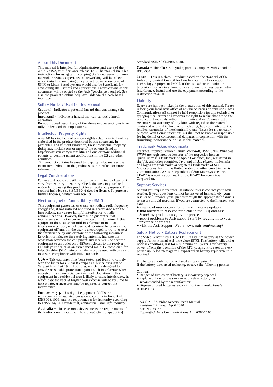 Axis Communications 243SA User Manual | Page 2 / 86