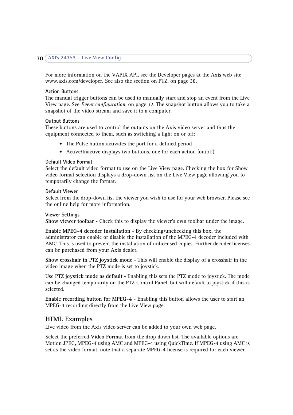 Html examples | Axis Communications 243SA User Manual | Page 30 / 86