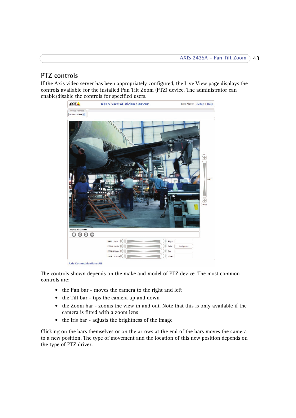 Ptz controls | Axis Communications 243SA User Manual | Page 43 / 86