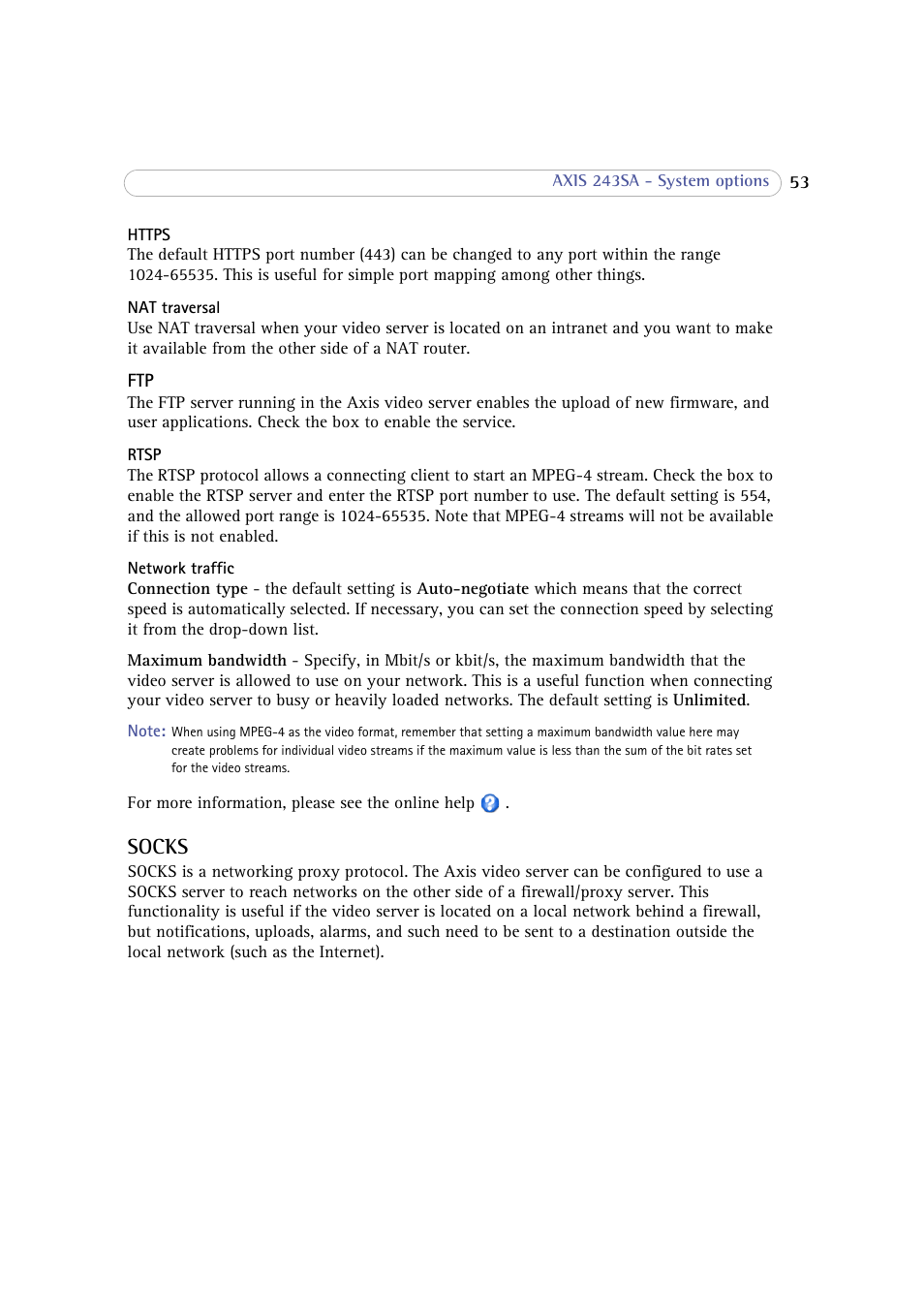 Socks | Axis Communications 243SA User Manual | Page 53 / 86