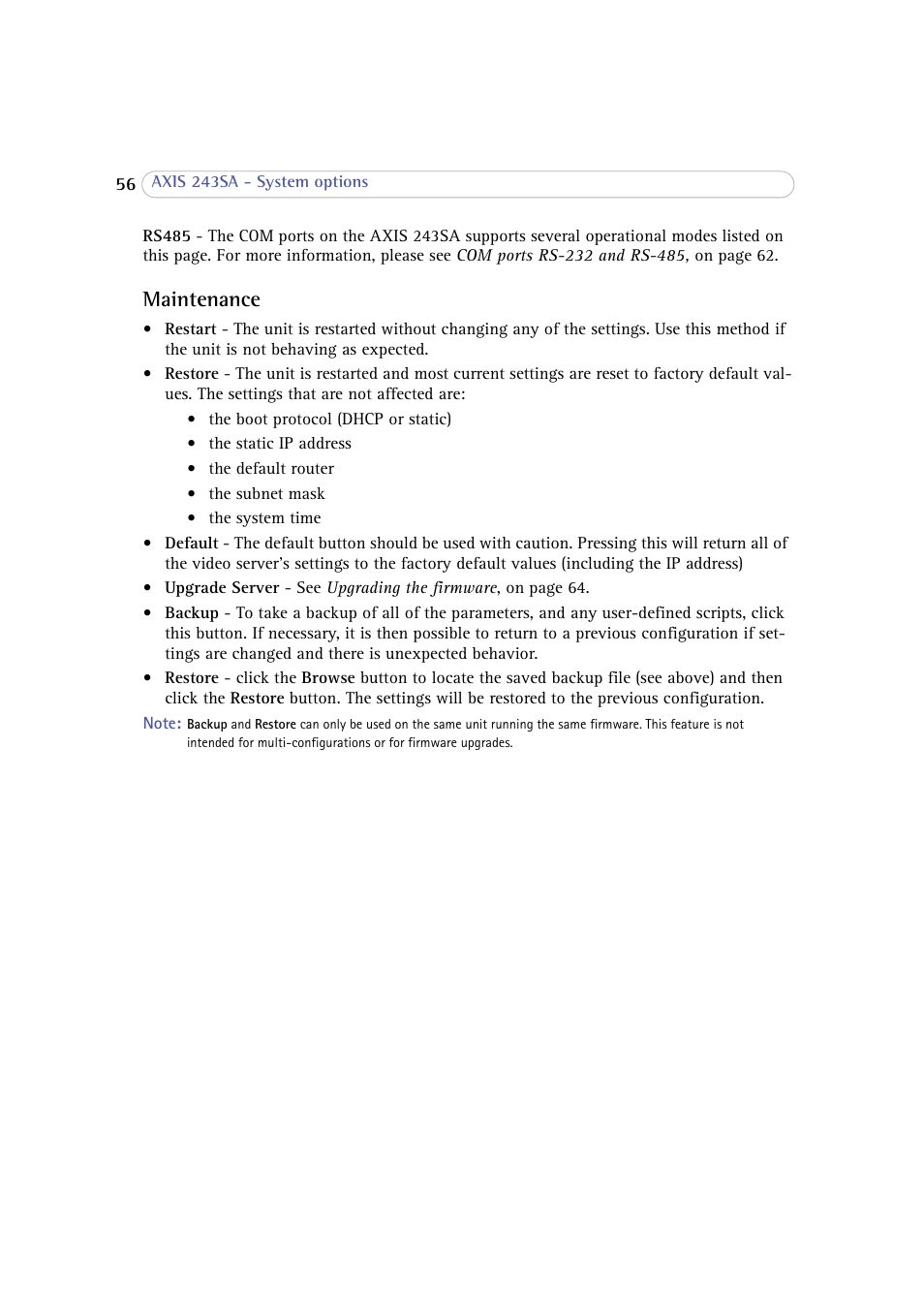 Maintenance | Axis Communications 243SA User Manual | Page 56 / 86