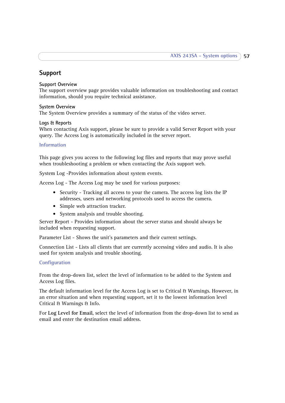 Support | Axis Communications 243SA User Manual | Page 57 / 86