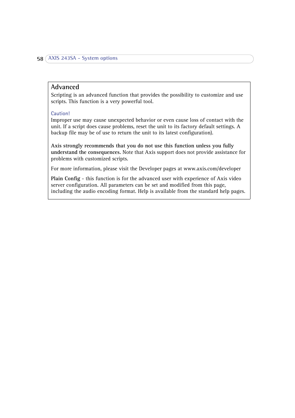 Advanced | Axis Communications 243SA User Manual | Page 58 / 86
