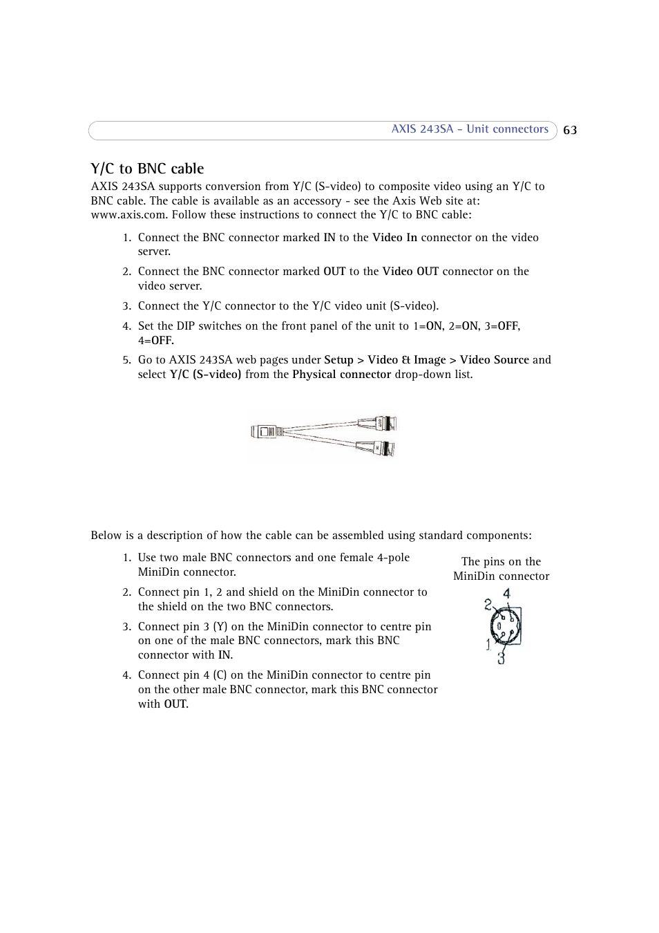 Y/c to bnc cable | Axis Communications 243SA User Manual | Page 63 / 86