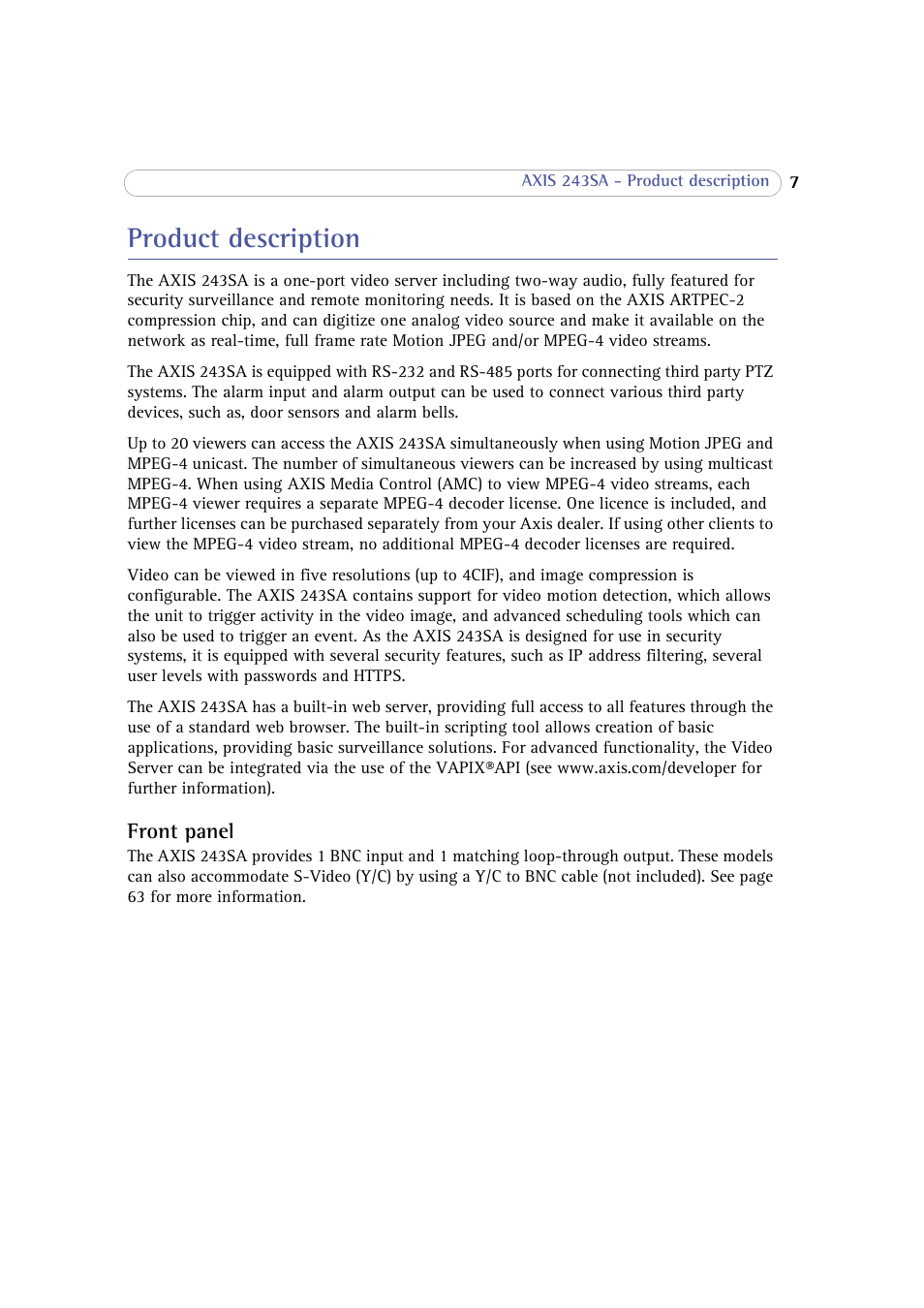 Axis Communications 243SA User Manual | Page 7 / 86