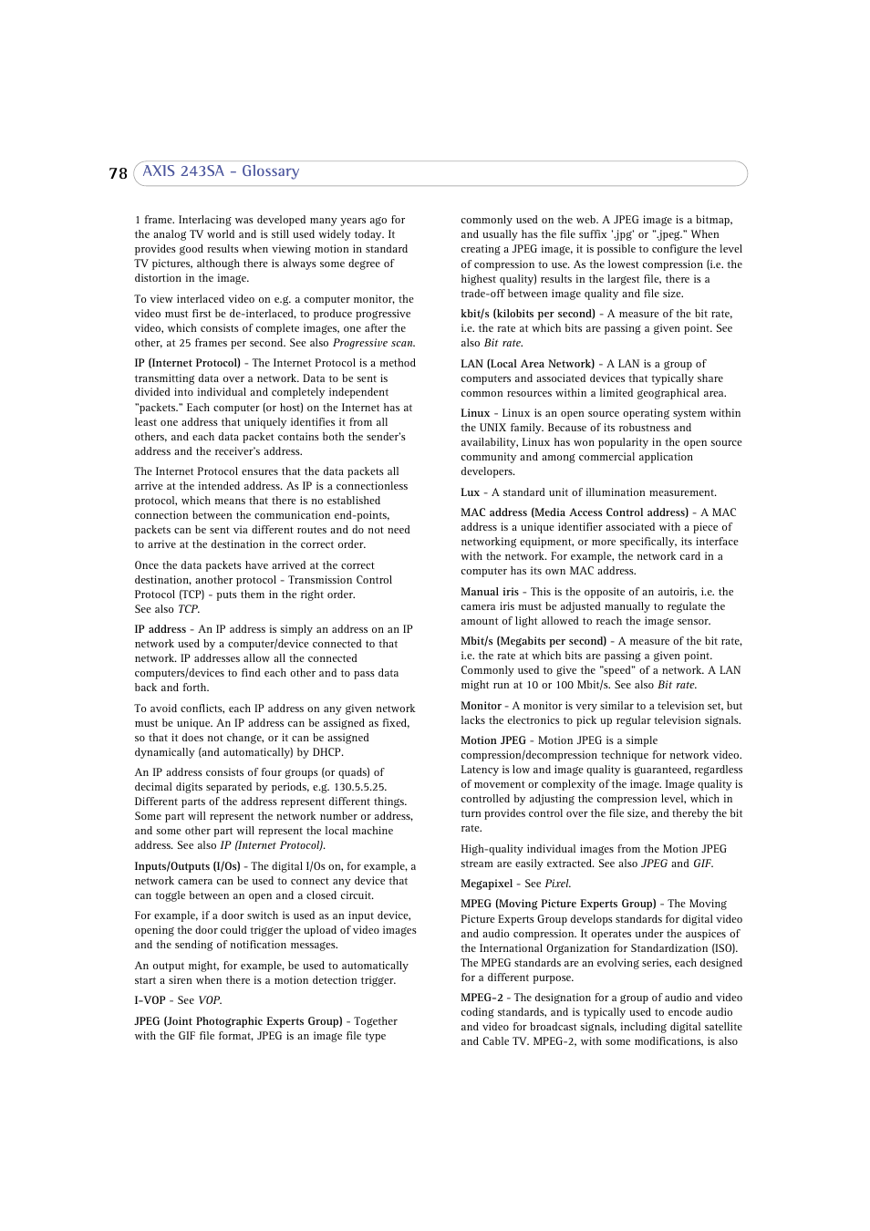 Axis Communications 243SA User Manual | Page 78 / 86