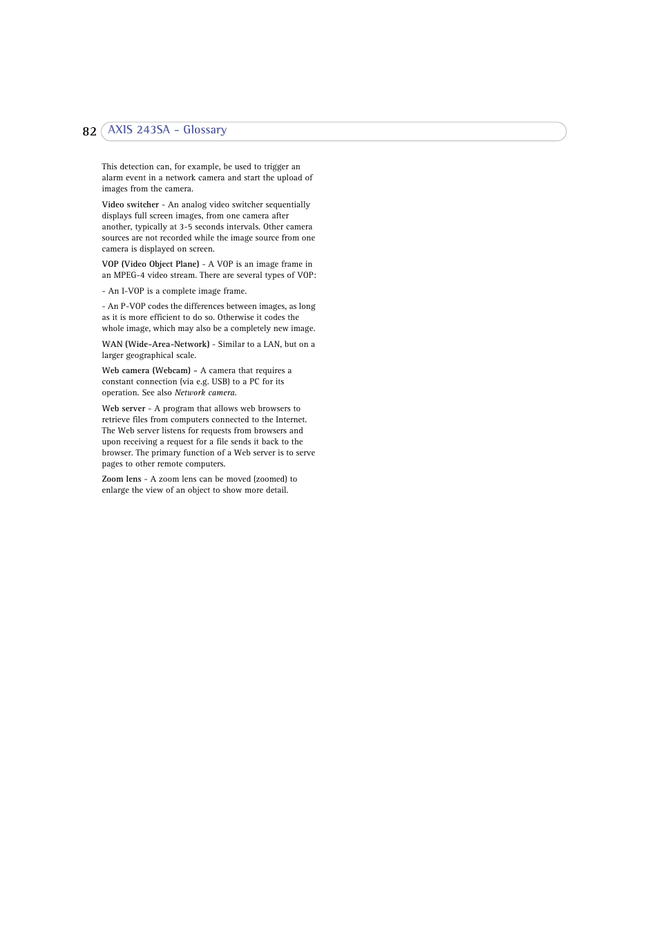 Axis Communications 243SA User Manual | Page 82 / 86