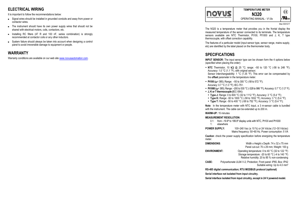 NOVUS N320 User Manual | 2 pages