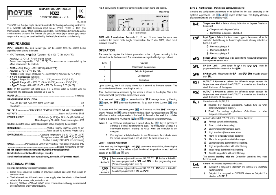 NOVUS N322 User Manual | 2 pages