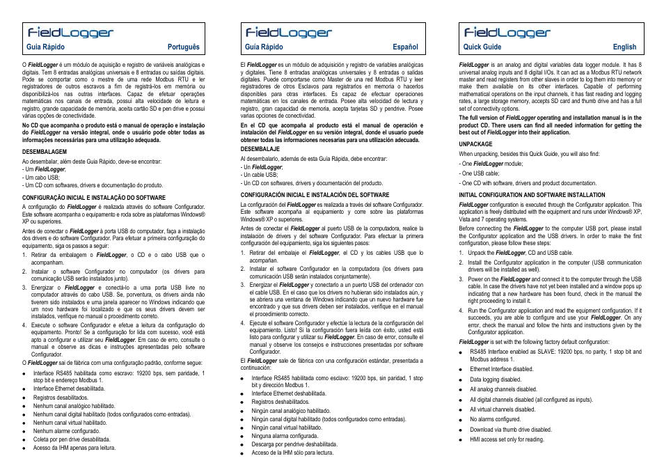 NOVUS fieldlogger User Manual | 2 pages
