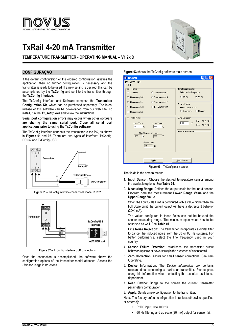 NOVUS TxRail 4-20 mA User Manual | 3 pages