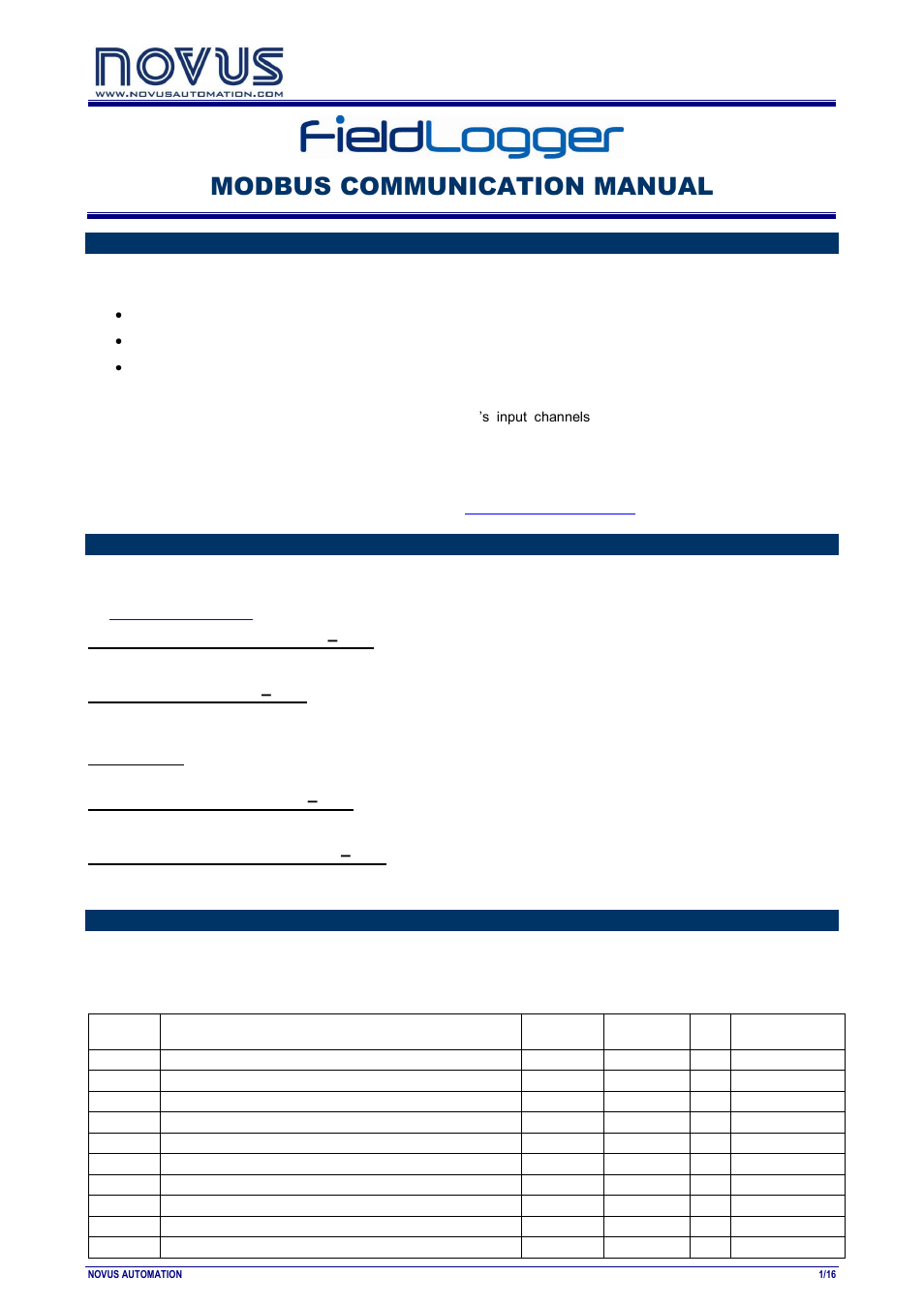 NOVUS fieldlogger User Manual | 16 pages