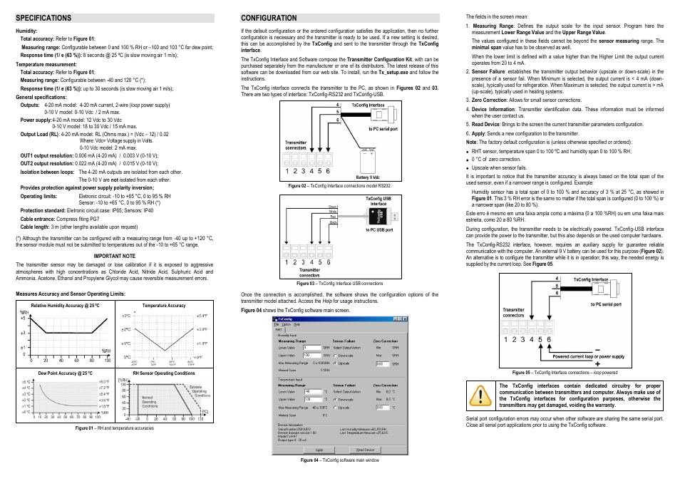 Specifications, Important note, Configuration | NOVUS RHT-XS User Manual | Page 2 / 2