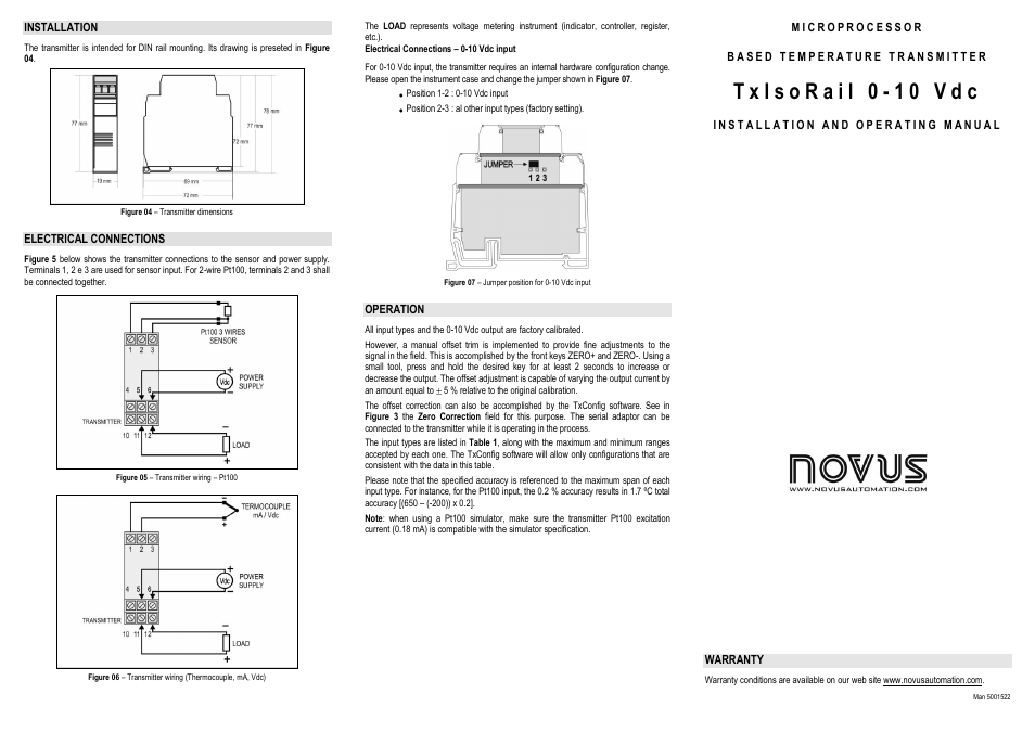 NOVUS TxIsoRail0 - 10Vdc User Manual | 2 pages