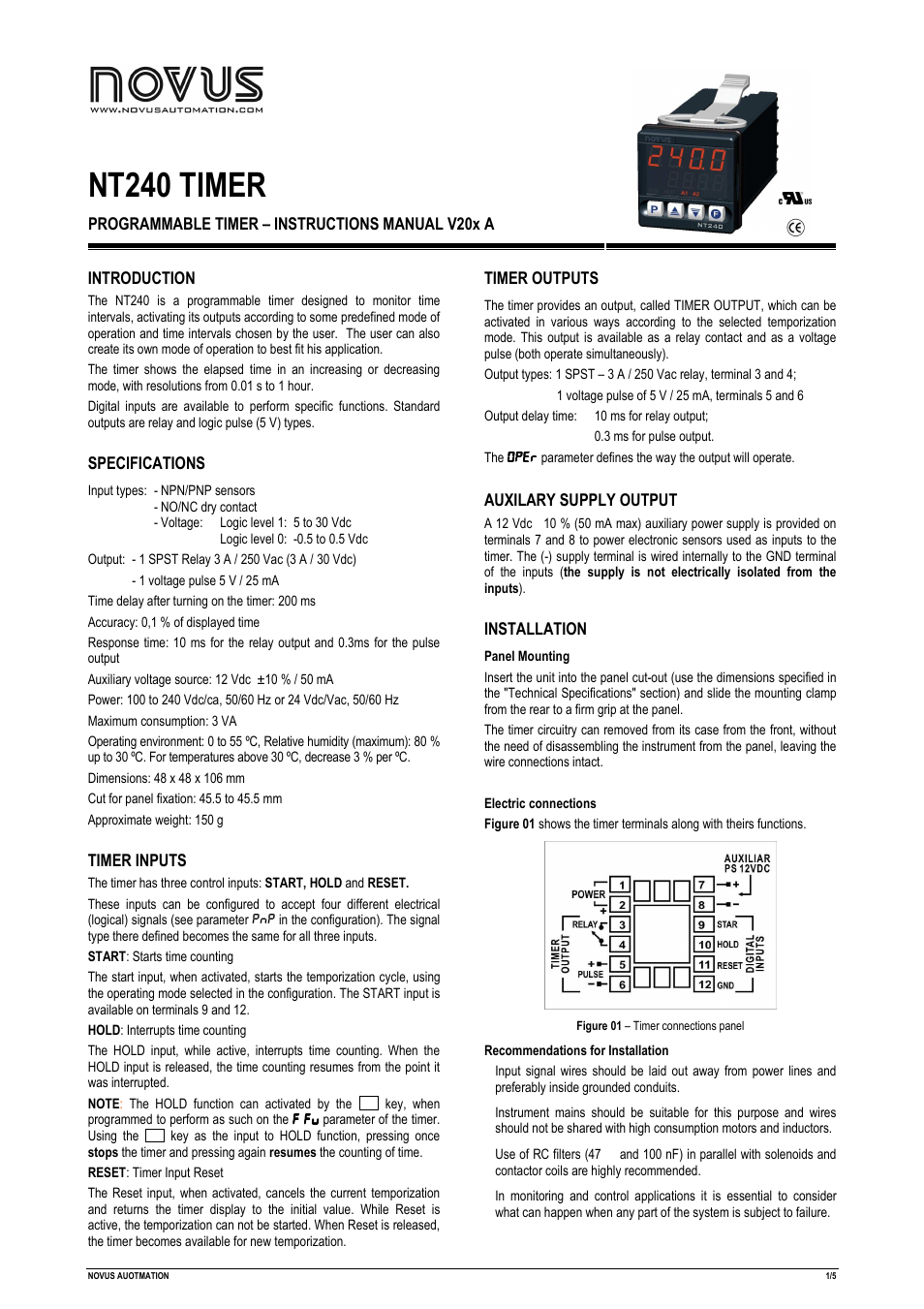 NOVUS NT240 TIMER User Manual | 5 pages