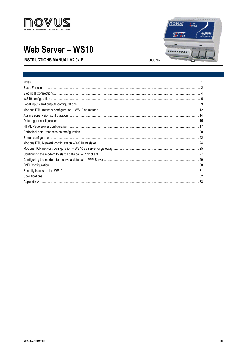 NOVUS Web Server – WS10 User Manual | 33 pages