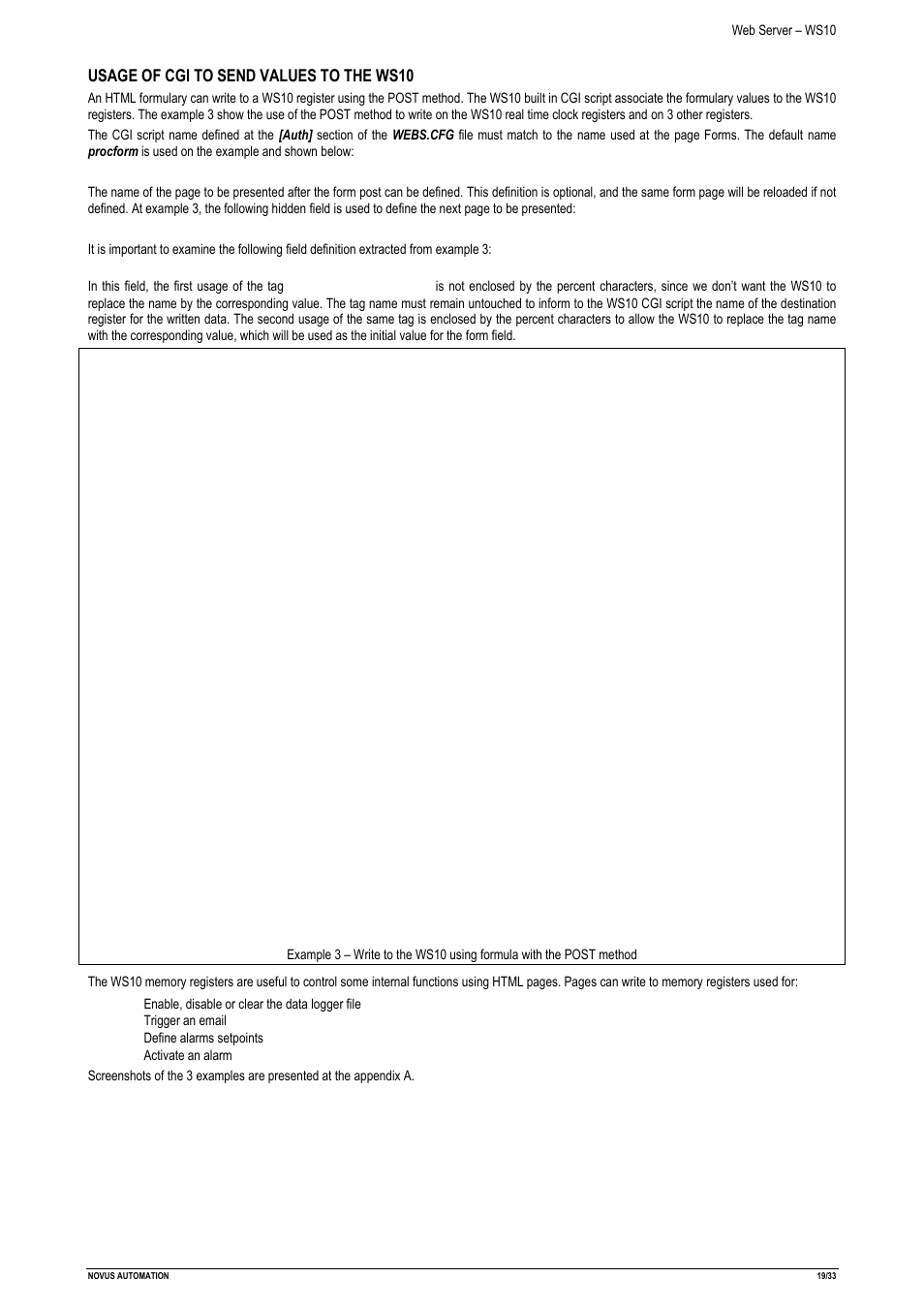 Usage of cgi to send values to the ws10 | NOVUS Web Server – WS10 User Manual | Page 19 / 33