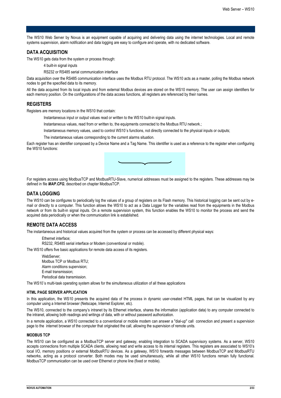 Basic functions | NOVUS Web Server – WS10 User Manual | Page 2 / 33