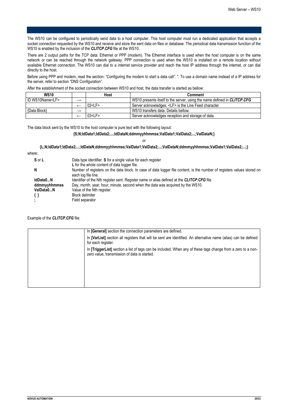 Periodical data transmission configuration | NOVUS Web Server – WS10 User Manual | Page 20 / 33