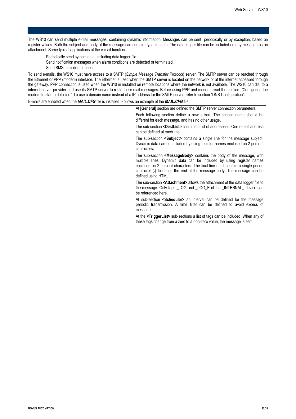 E-mail configuration | NOVUS Web Server – WS10 User Manual | Page 22 / 33