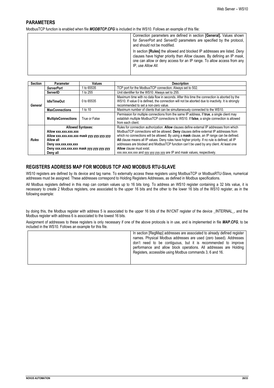Parameters | NOVUS Web Server – WS10 User Manual | Page 26 / 33