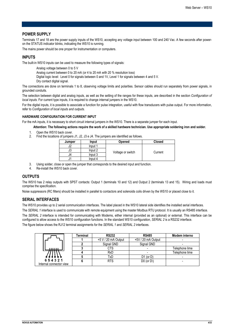 Electrical connections | NOVUS Web Server – WS10 User Manual | Page 4 / 33