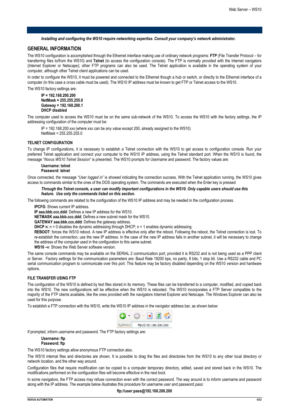 Ws10 configuration | NOVUS Web Server – WS10 User Manual | Page 6 / 33