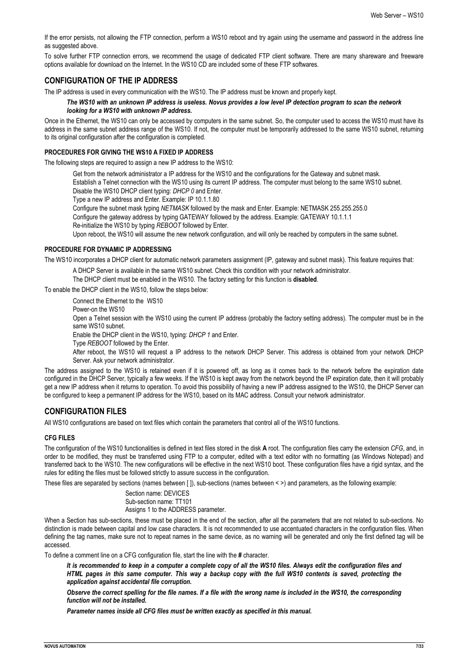 NOVUS Web Server – WS10 User Manual | Page 7 / 33