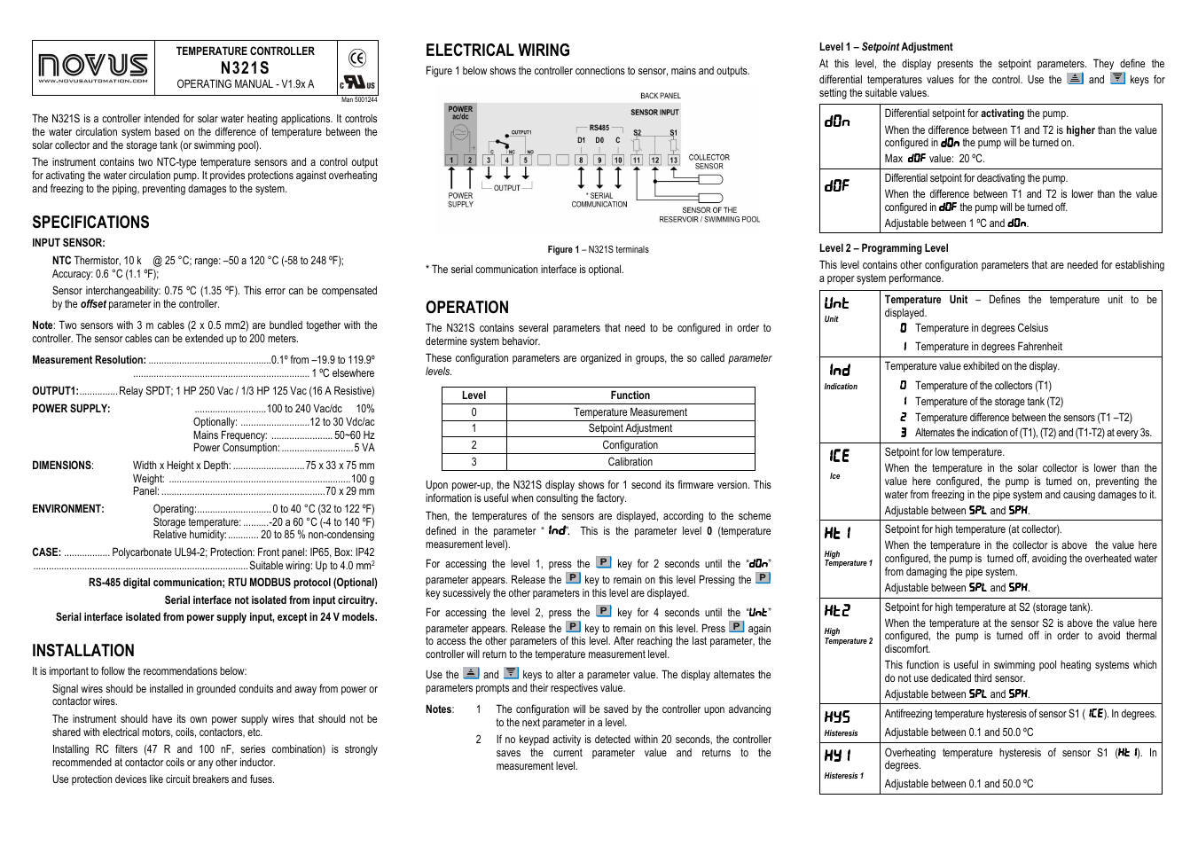 NOVUS N321S User Manual | 2 pages