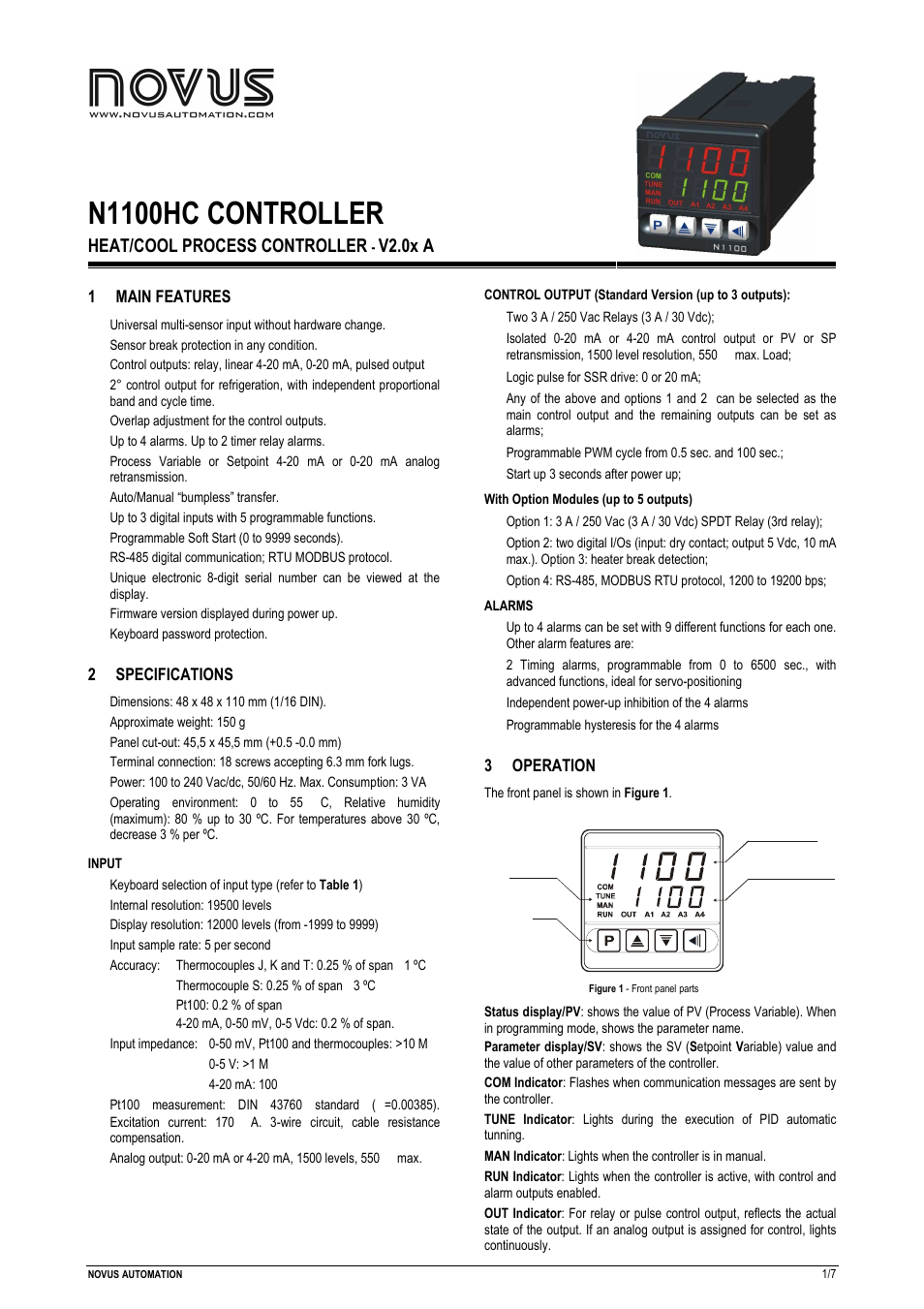 NOVUS N1100HC User Manual | 7 pages