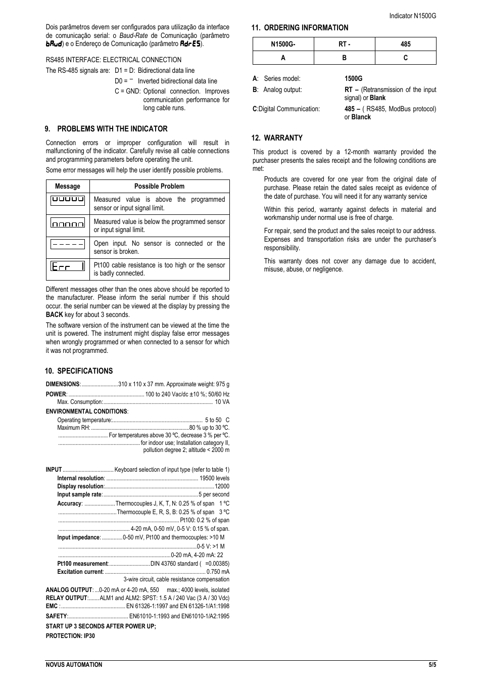 NOVUS N1500G User Manual | Page 5 / 5