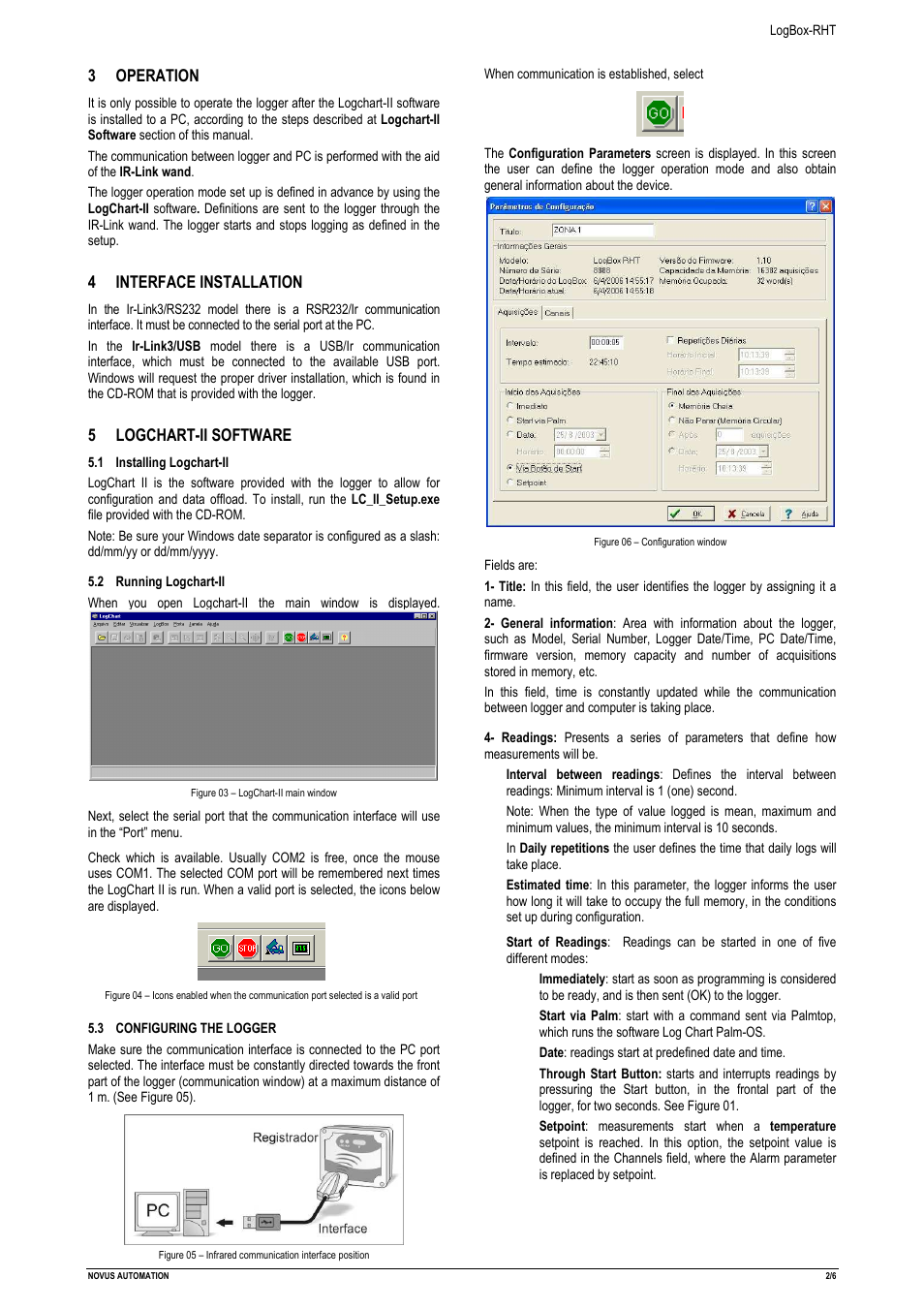 3operation, 4interface installation, 5logchart-ii software | NOVUS LogBox-RHT User Manual | Page 2 / 6