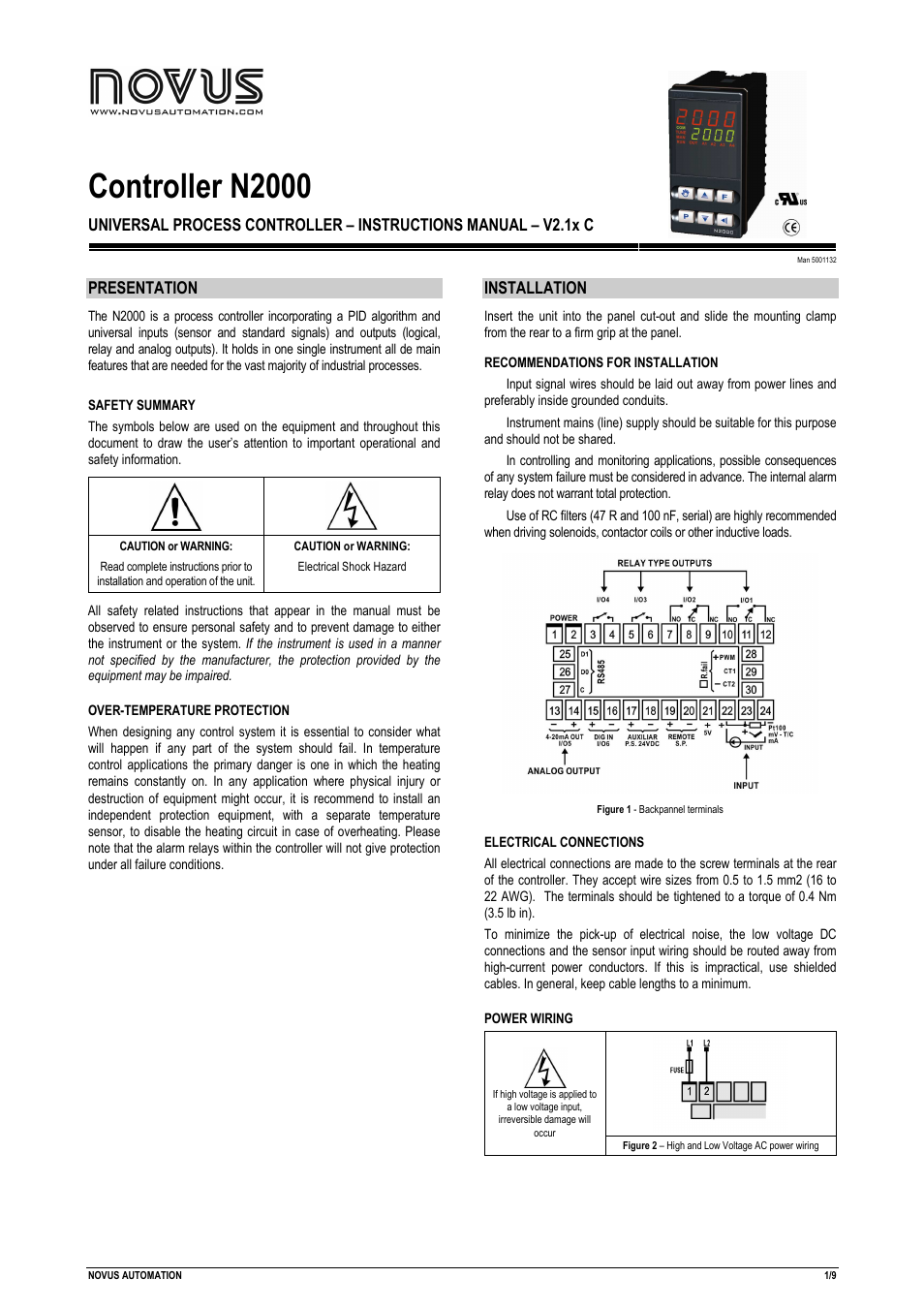 NOVUS Controller N2000 User Manual | 9 pages