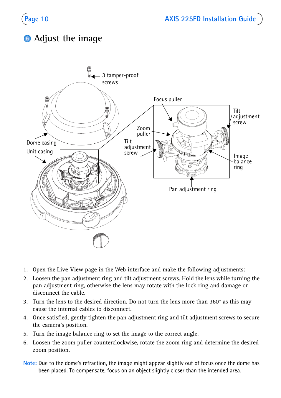 Adjust the image | Axis Communications 225FD User Manual | Page 10 / 74