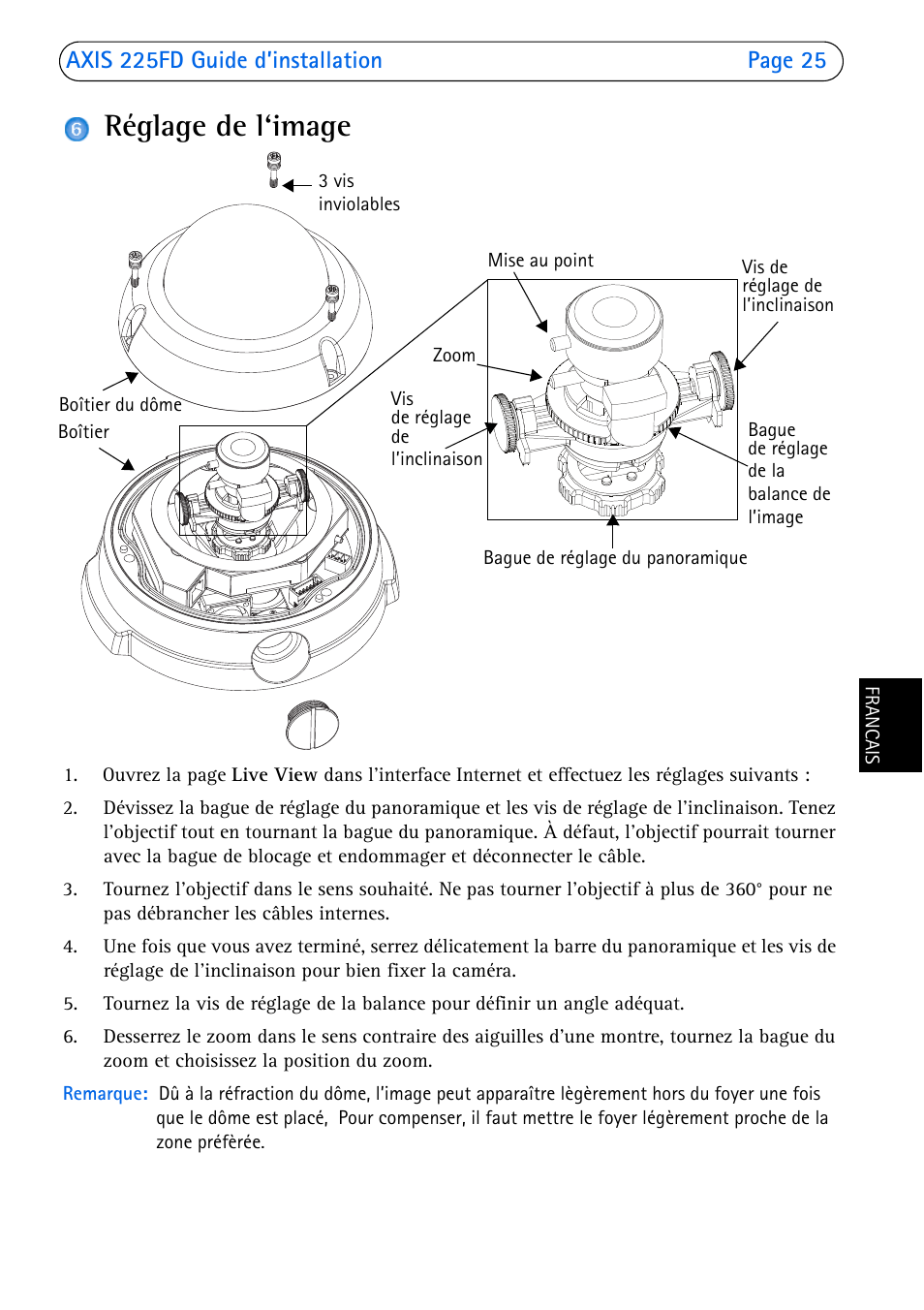 Réglage de l‘image | Axis Communications 225FD User Manual | Page 25 / 74
