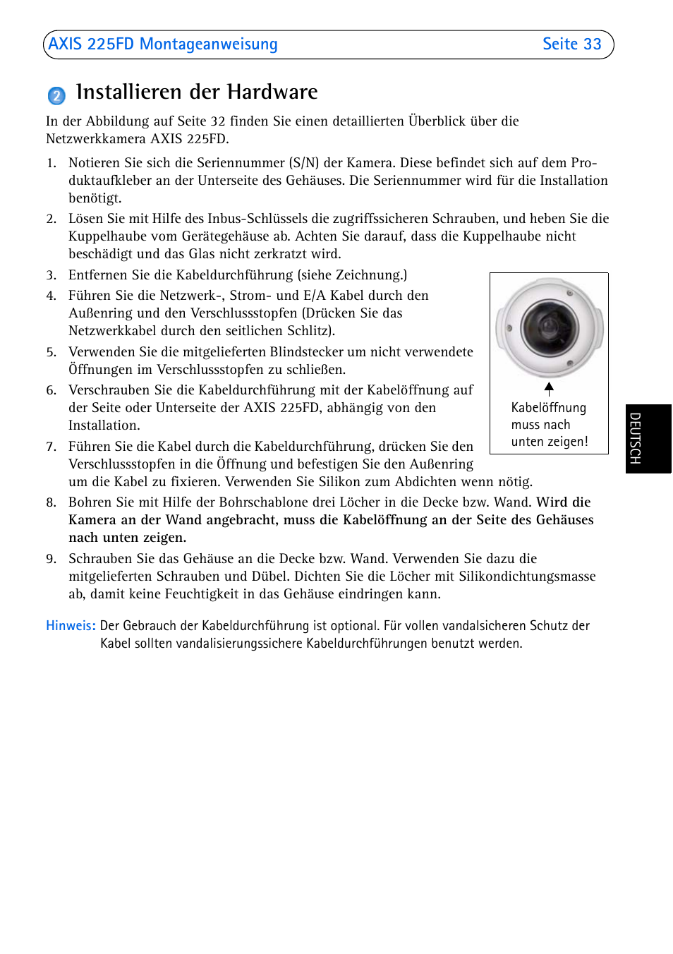 Installieren der hardware, Seite 33 | Axis Communications 225FD User Manual | Page 33 / 74