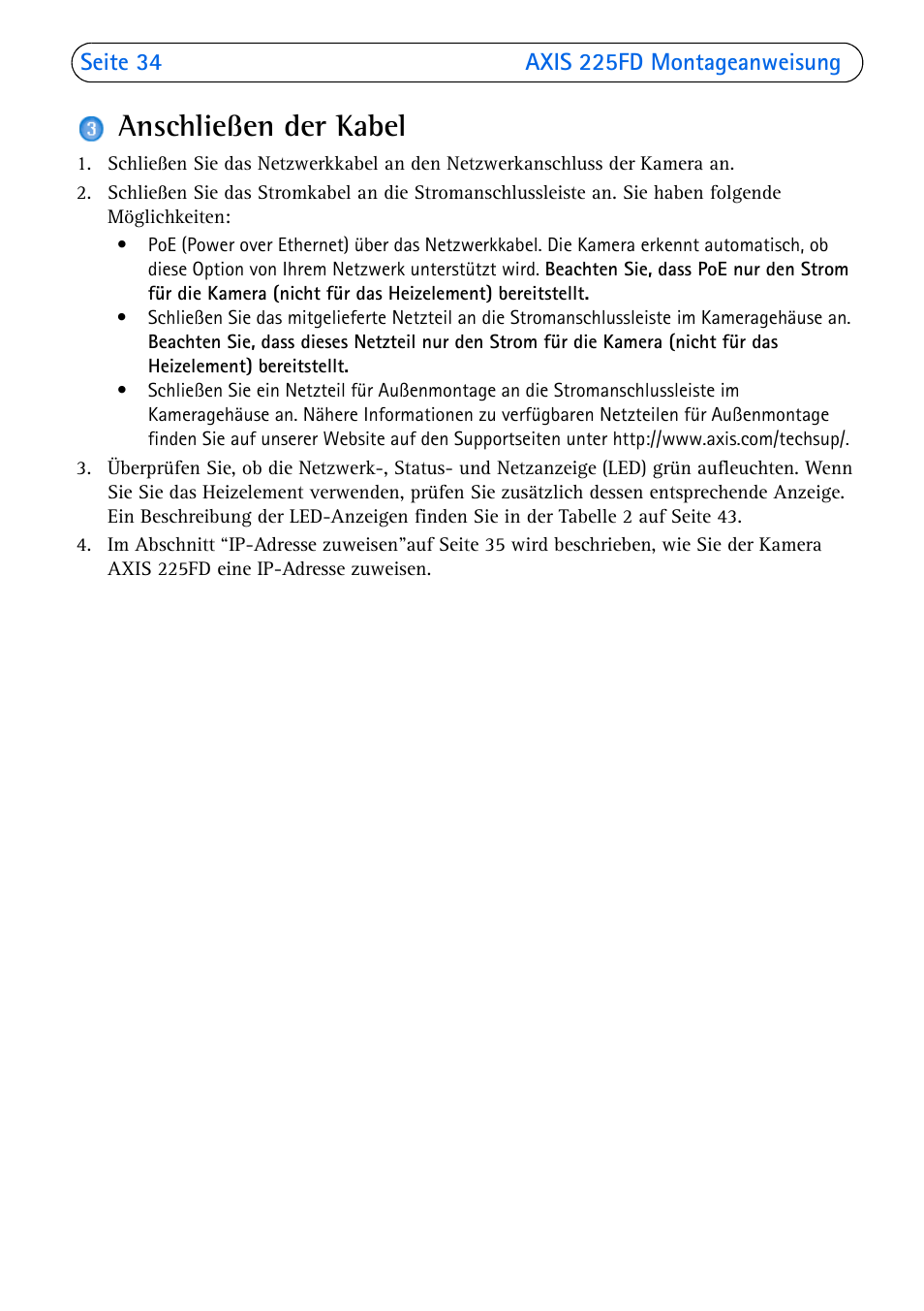 Anschließen der kabel, Seite 34 | Axis Communications 225FD User Manual | Page 34 / 74