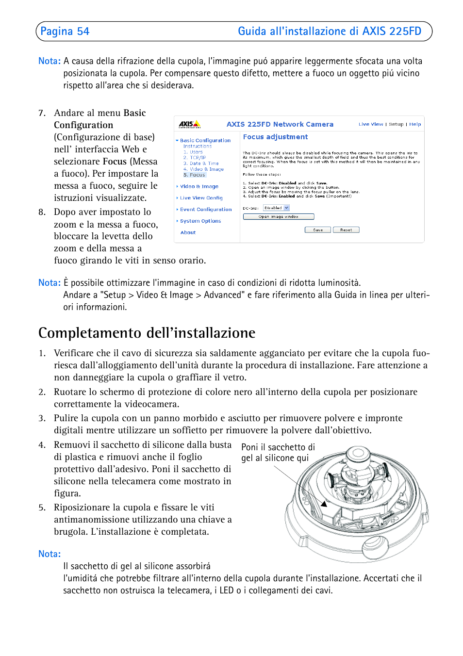 Completamento dell'installazione | Axis Communications 225FD User Manual | Page 54 / 74