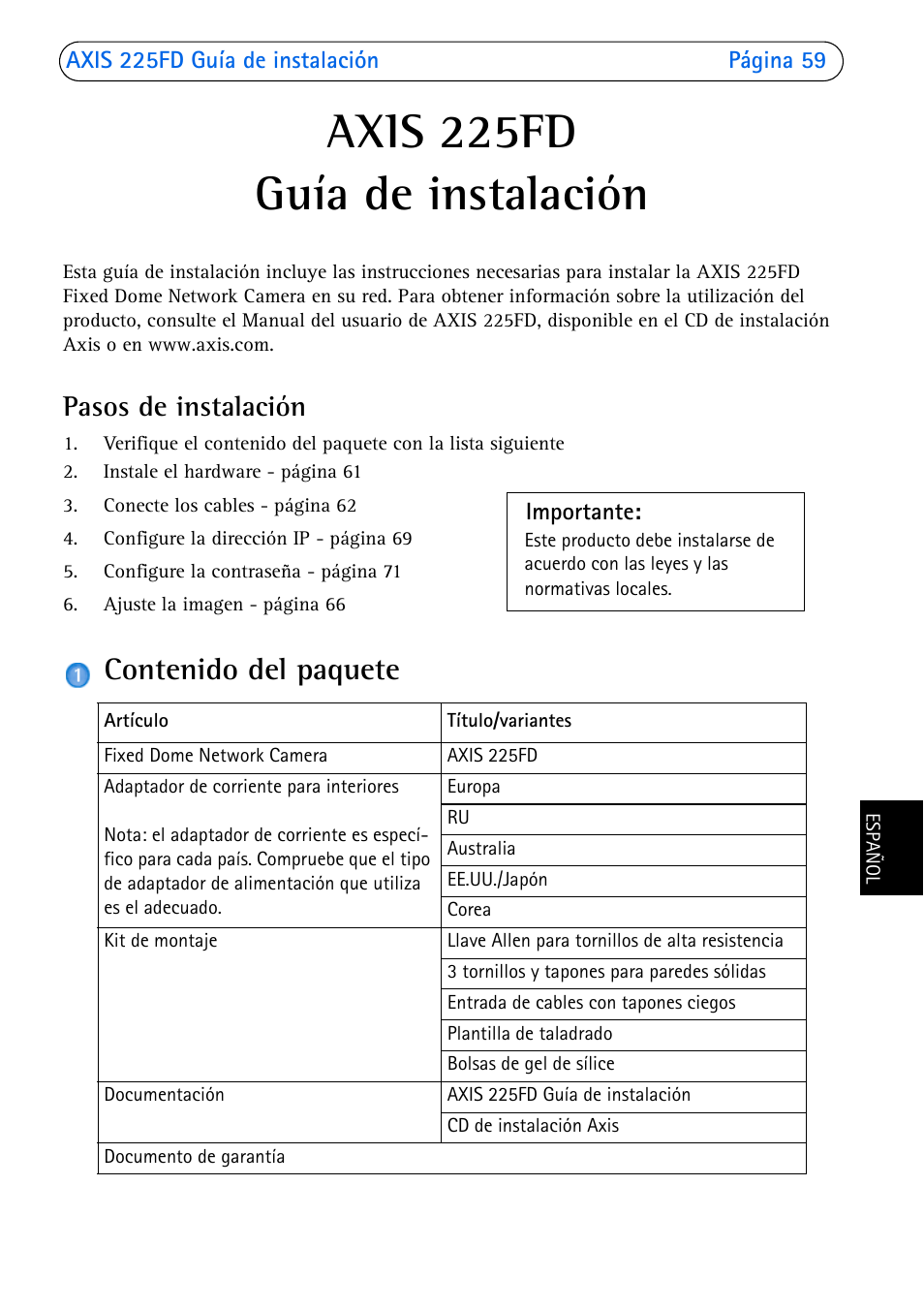 Axis Communications 225FD User Manual | Page 59 / 74
