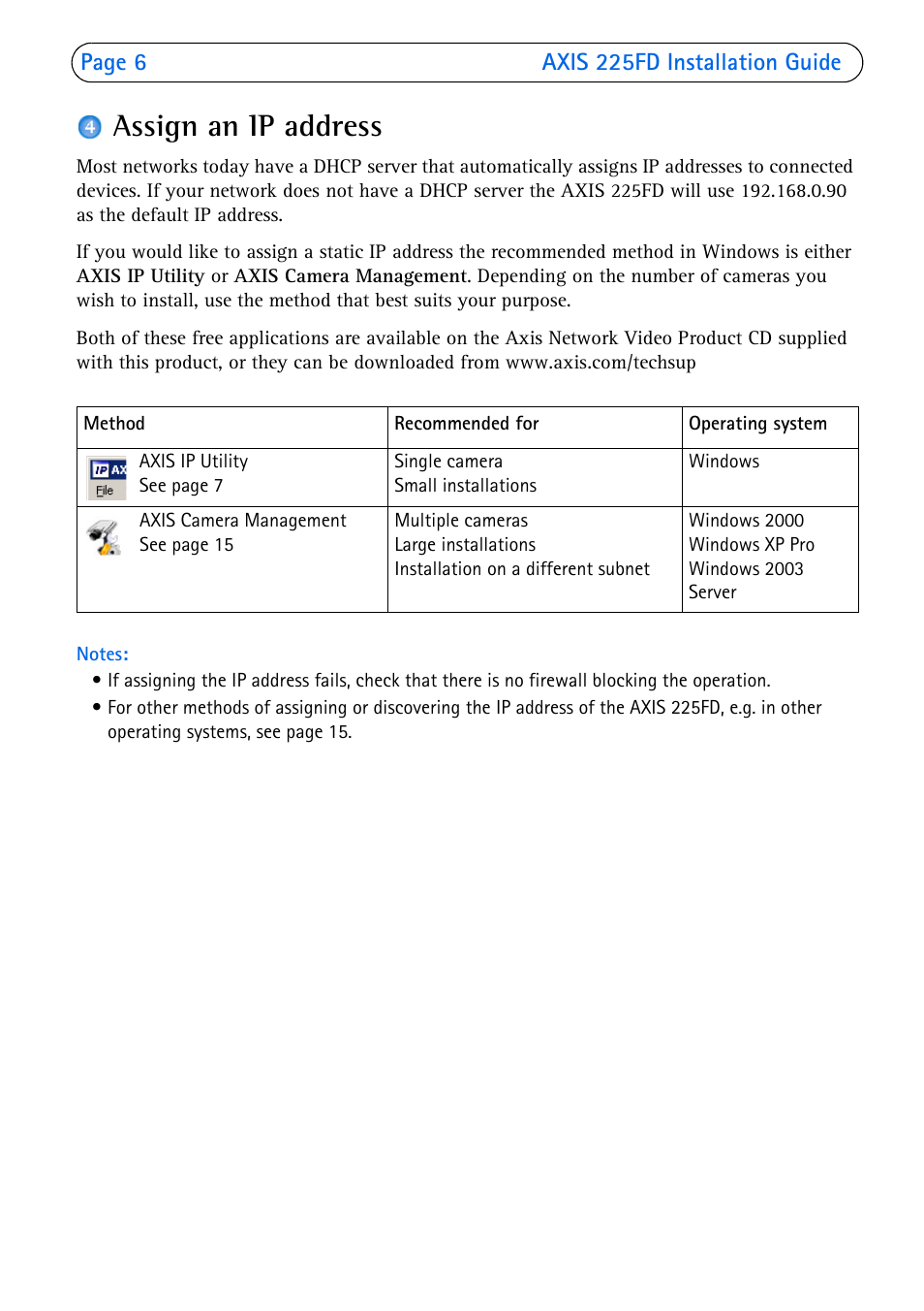 Assign an ip address | Axis Communications 225FD User Manual | Page 6 / 74