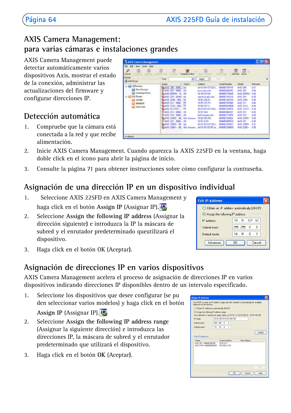 Detección automática | Axis Communications 225FD User Manual | Page 64 / 74