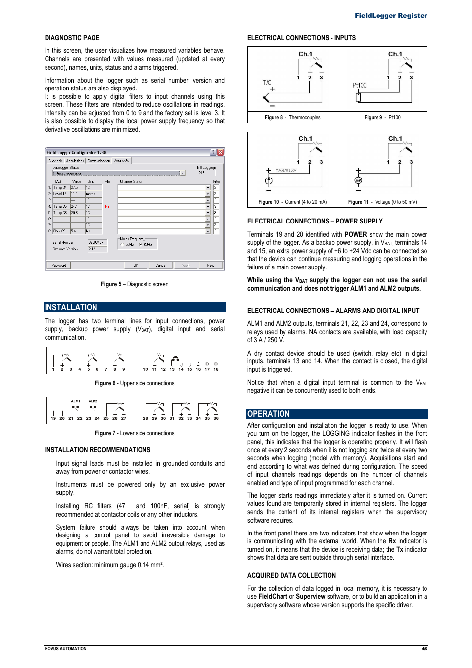 Installation, Operation | NOVUS FieldLogger Register User Manual | Page 4 / 8