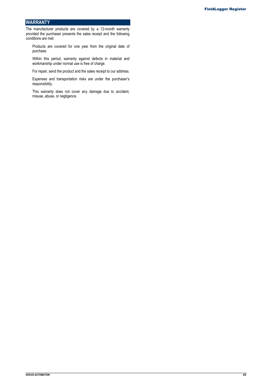 NOVUS FieldLogger Register User Manual | Page 8 / 8