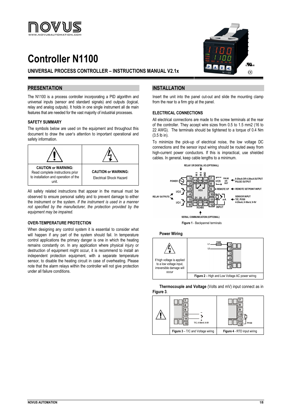 NOVUS Controller N1100 User Manual | 8 pages