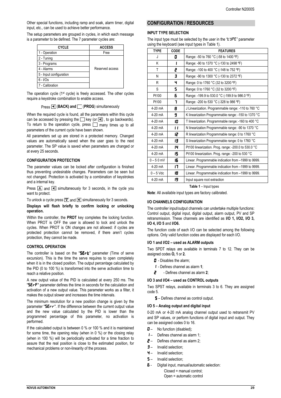 Configuration / resources | NOVUS Controller N2000S User Manual | Page 2 / 9