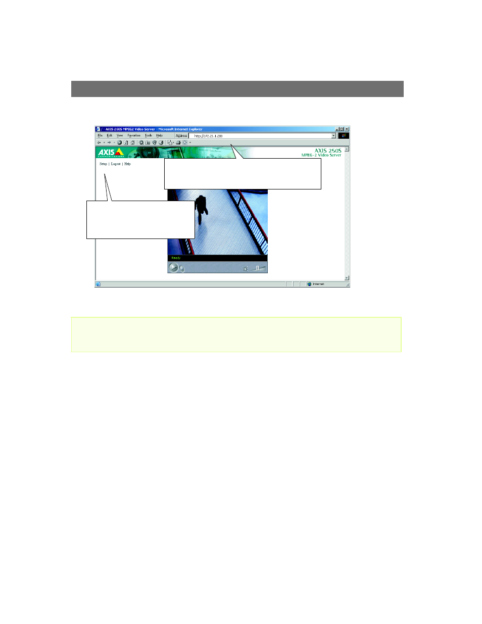 Accessing the axis 250s from internet explorer, Configuring the video source and audio equipment | Axis Communications 250S User Manual | Page 13 / 57
