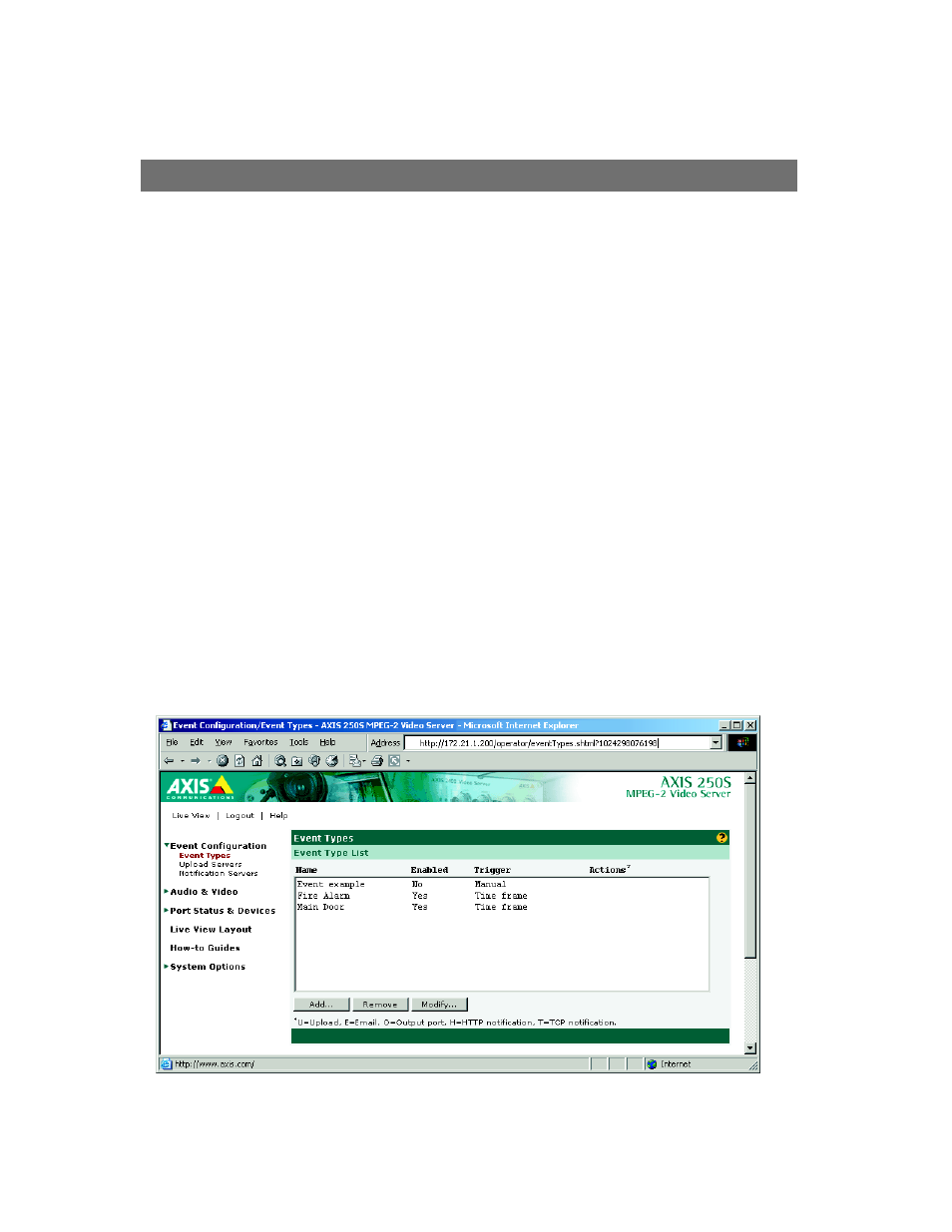 Events and event types | Axis Communications 250S User Manual | Page 17 / 57