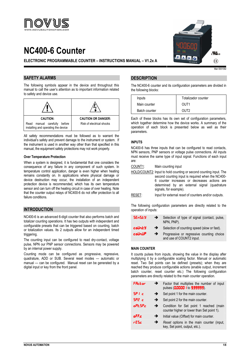 NOVUS NC400-6 Counter User Manual | 8 pages