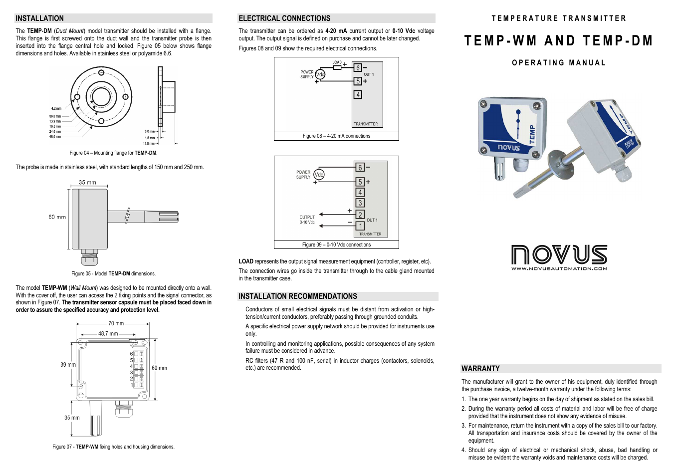 NOVUS TEMP WM/ TEMP DM User Manual | 2 pages